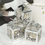 25 Pack | Silver Butterfly Top Laser Cut Lace Favor Candy Gift Boxes