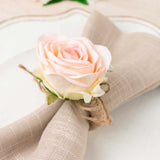 4 Pack Blush Artificial Rose Flower Wooden Napkin Holders, Farmhouse Country Floral Napkin Rings