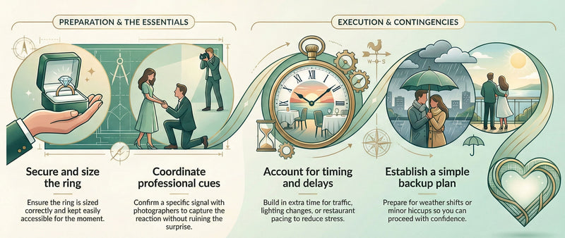 Illustrated wedding proposal planning tips infographic