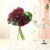 12inch Burgundy Artificial Silk Peonies Bouquet, Faux Peony Spray Bush