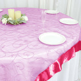 72" x 72" Fuchsia Satin Edge Embroidered Sheer Organza Square Table Overlay