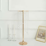 24inch Gold Metal Flower Stand Wedding Centerpiece Acrylic Beaded Chains, Crystal Flower Pedestal