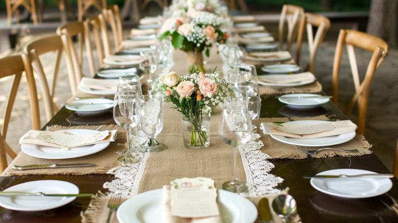 wedding table linens- burlap lace