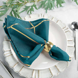 5 Pack | Peacock Teal With Geometric Gold Foil Cloth Polyester Dinner Napkins