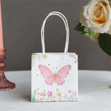 12 Pack Pink Glitter Butterfly Paper Favor Bags With Handles, Floral Print White Gift Bags