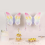 Expandable White Lilac Paper Butterfly Pinata Hanging Decor with Pastel Colored Wings, Fairy Themed