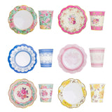 24 Pack | Vintage Mixed Floral Disposable Tea Cup And Saucer Set