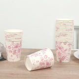 24 Pack 9oz French Toile Party Cups, White Pink Elegant Disposable Paper Cups