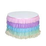 14ft Rainbow Chiffon Ruffled Tutu Table Skirt with Satin Backing, 5-Tier Gradient Unicorn#whtbkgd