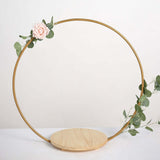 33Inch Gold Round Metal Floral Hoop Cake Stand, Dessert Display Centerpiece Stand With Wooden Base