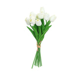 10 Stems | 13inch White Real Touch Artificial Foam Tulip Flower Bouquets