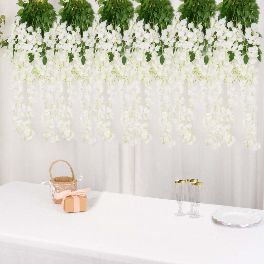 5 Pack | 44inch White Artificial Silk Hanging Wisteria Flower Vines