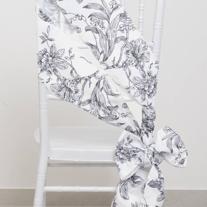 Polyester Chair Sashes White Black French Toile Floral Design