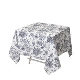 Polyester 70x70 Square Tablecloth White - Black French Toile Pattern for Elegant Occasions