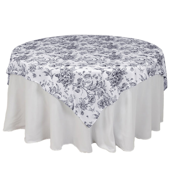 Polyester 70x70inch Table Overlay White - Black French Toile Pattern for Stylish Events