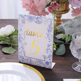 25 Pack White Blue Wedding Table Numbers With Chinoiserie Floral