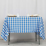 70"x70" White Blue Buffalo Plaid Square Tablecloth, Gingham Polyester Checkered Tablecloth