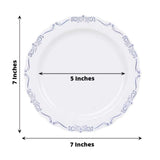 10 Pack White Blue Vintage Rim Disposable Salad Plates With Embossed Scalloped Edges