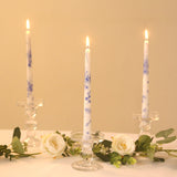 12 Pack 10inch French Toile Wax Taper Candles White and Blue Unscented Candles