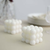 White Bubble Cube Long Burning Paraffin Wax Candle Set, Unscented Decorative Pillar Candle Gift