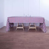 60"x126" White Burgundy Buffalo Plaid Rectangle Tablecloth, Checkered Polyester Tablecloth