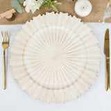 6 Pack | 13inch Antique White Sunray Acrylic Plastic Charger Plates, Scalloped Rim Serving Trays