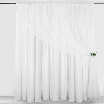 White Chiffon Polyester Event Curtain Drapes, Dual Layer Divider Backdrop Curtain Panels with Rod Pockets - 10ftx10ft