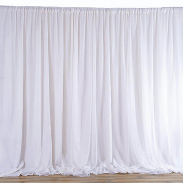 White Chiffon Polyester Event Curtain Drapes, Dual Layer Divider Backdrop Event Panels with Rod Pockets - 20ftx10ft