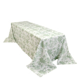Polyester 90x156inch Rectangle Tablecloth White - Seamless Dusty Sage Green French Toile Pattern