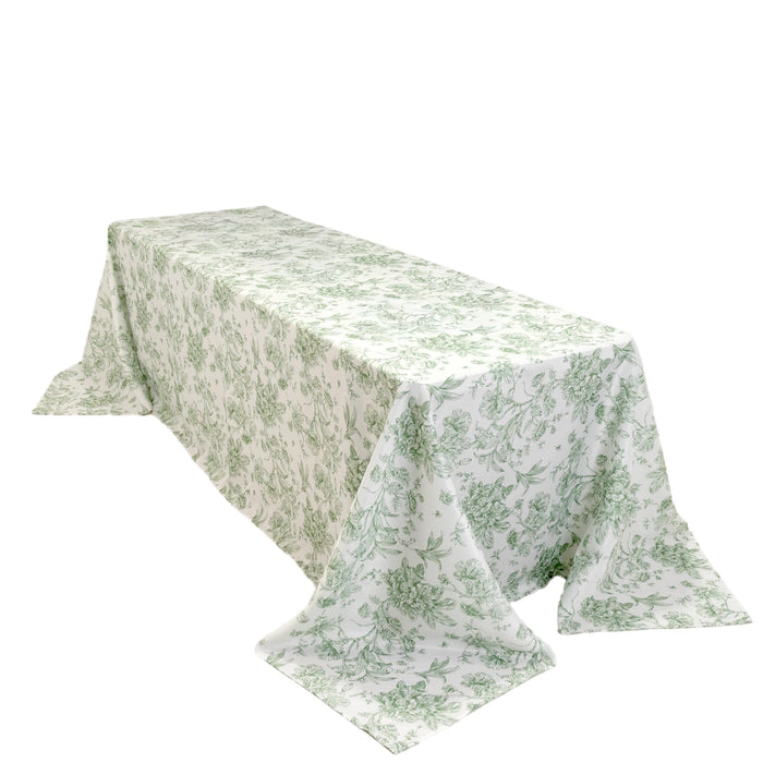 Polyester 90x156inch Rectangle Tablecloth White - Seamless Dusty Sage Green French Toile Pattern