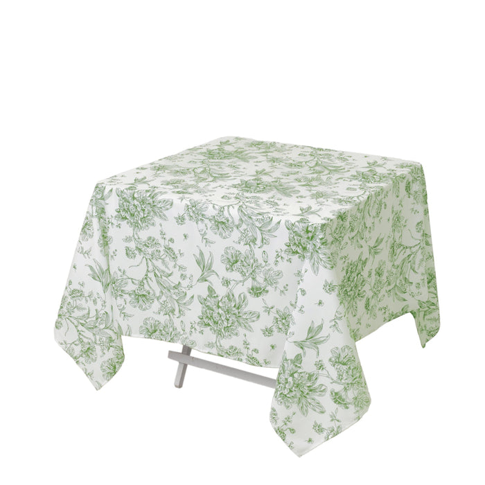 Polyester Square Tablecloth White - Dusty Sage Green French Toile Pattern for Elegant
