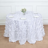 132inch White 3D Leaf Petal Taffeta Fabric Round Tablecloth
