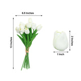 10 Stems | 13inch White Real Touch Artificial Foam Tulip Flower Bouquets