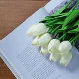 10 Stems | 13inch White Real Touch Artificial Foam Tulip Flower Bouquets