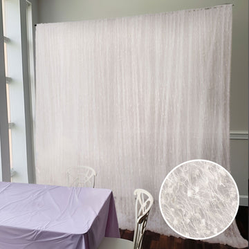 8ftx8ft White Fringe Shag Polyester Wedding Drapery Panel, Minky Fabric Photo Backdrop Curtain