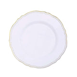 10 Pack | 9inch White / Gold Scalloped Rim Plastic Dinner Plates#whtbkgd