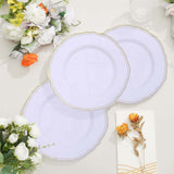 10 Pack | 9inch White / Gold Scalloped Rim Plastic Dinner Plates