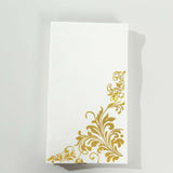 50 Pack White Gold Floral Baroque Print Dinner Paper Napkins, Soft Disposable Party