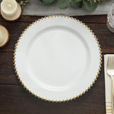 10 Pack | 10inch White / Gold Beaded Rim Disposable Dinner Plates