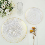 7inch White Gold Wave Brush Stroked Disposable Salad Plates, Plastic Appetizer Dessert Party Plates