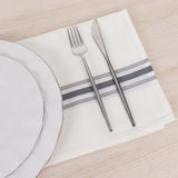 10 Pack White Spun Polyester Cloth Napkins with Gray Reverse Stripes