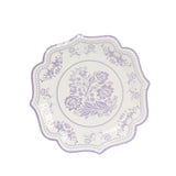 25 Pack White Lavender Lilac Disposable Party Plates in French Toile Floral Pattern