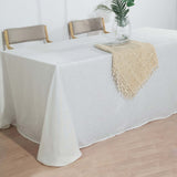 90x132 White Linen Rectangular Tablecloth, Slubby Textured Wrinkle Resistant Tablecloth