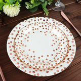 25 Pack | 9inch White Metallic Rose Gold Polka Dot Dinner Paper Plates