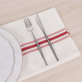 10 Pack White Spun Polyester Cloth Napkins with Red Reverse Stripes