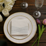 White Silver Airlaid Linen-Feel Paper Cocktail Napkins, Disposable Beverage Napkins Silver Foil