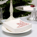 20 Pack White Linen-Feel Beverage Napkins with Rose Gold Fleur Vintage Print