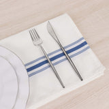 10 Pack White Spun Polyester Cloth Napkins with Blue Reverse Stripes