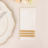 20 Pack White Gold Soft Linen-Feel Paper Napkins With Gold Lines, Disposable Airlaid Dinner Napkins