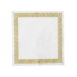 25 Pack White Linen-Feel Beverage Napkins with Gold Greek Key Print